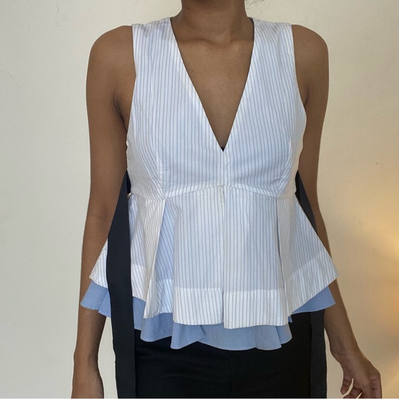Zara trafaluc striped pleated babydoll top with satin tie at the back. - Picture 6 of 8